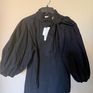 NWT - A Loves A 3/4 puffed sleeve pleated shoulder tie neck top